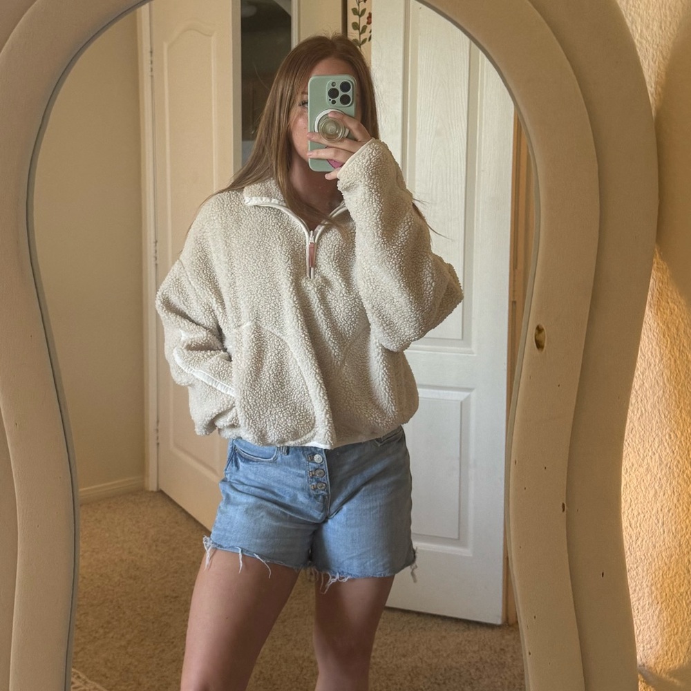Old Navy Cream Sherpa Half-Zip Pullover Hoodie